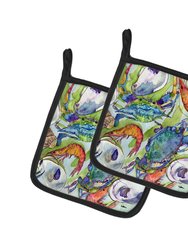 Crabs, Shrimp and Oysters Pair of Pot Holders