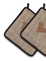 Dachshund Burlap and Brown BB1088 Pair of Pot Holders