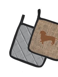 Dachshund Burlap and Brown BB1088 Pair of Pot Holders