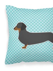 Dachshund  Checkerboard Blue Fabric Decorative Pillow