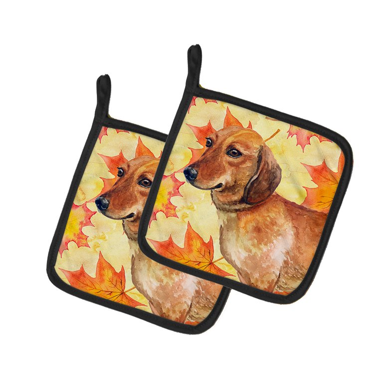 Dachshund Fall Pair of Pot Holders