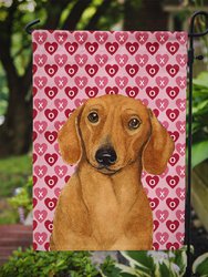 Dachshund Hearts Love and Valentine's Day Portrait Garden Flag 2-Sided 2-Ply