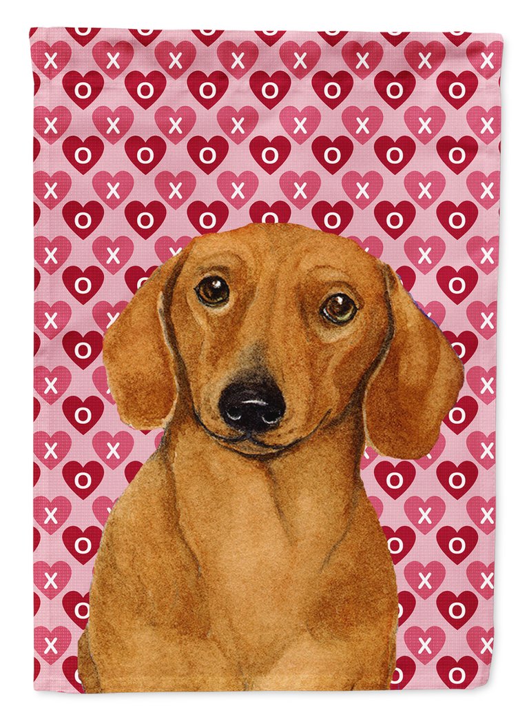 Dachshund Hearts Love and Valentine's Day Portrait Garden Flag 2-Sided 2-Ply