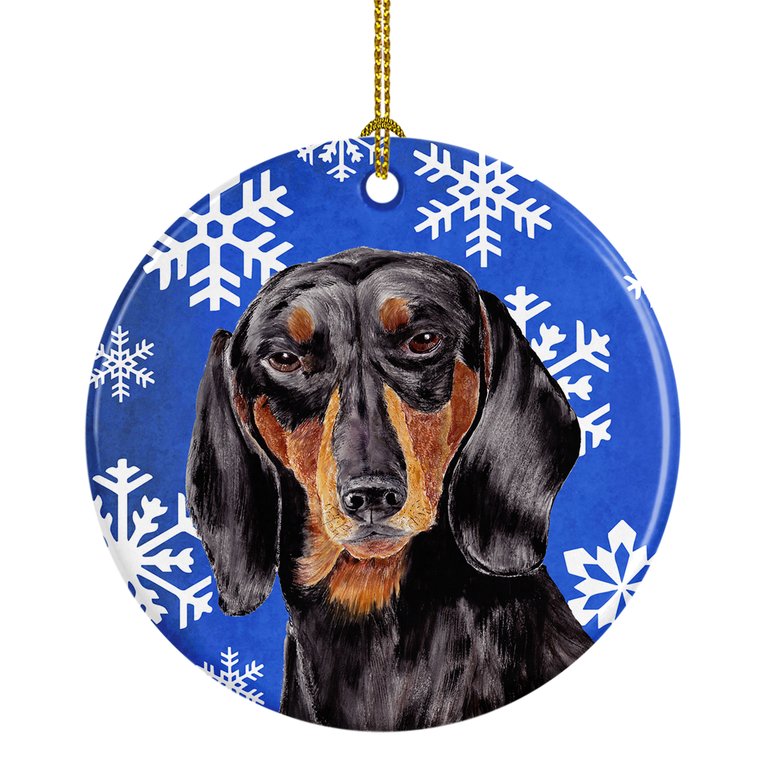 Dachshund Winter Snowflakes Holiday Ceramic Ornament