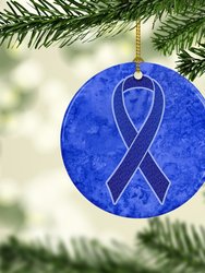Dark Blue Ribbon for Colon Cancer Awareness Ceramic Ornament
