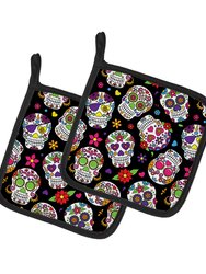 Day of the Dead Black Pair of Pot Holders - Black