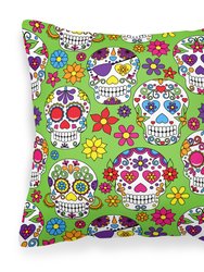 Day of the Dead Green Fabric Decorative Pillow - Green