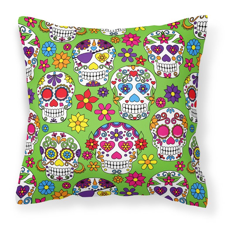 Day of the Dead Green Fabric Decorative Pillow - Green