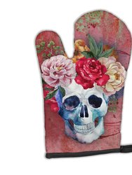 Day of the Dead Red Flowers Skull  Oven Mitt - Red