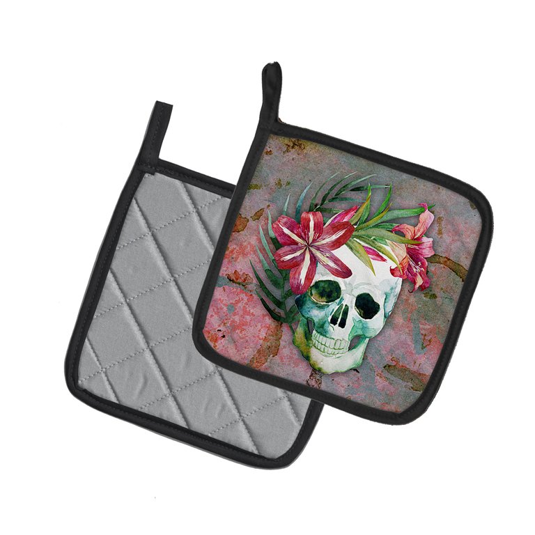 Day of the Dead Skull Flowers Pair of Pot Holders