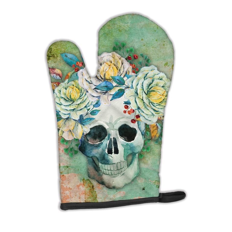 Day of the Dead Skull with Flowers Oven Mitt - Brown