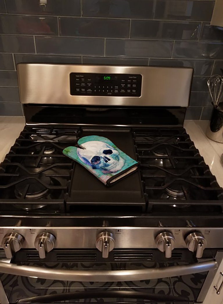 Day of the Dead Teal Skull Oven Mitt