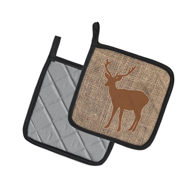 Deer Burlap and Brown BB1012 Pair of Pot Holders