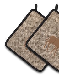 Deer Burlap and Brown BB1121 Pair of Pot Holders