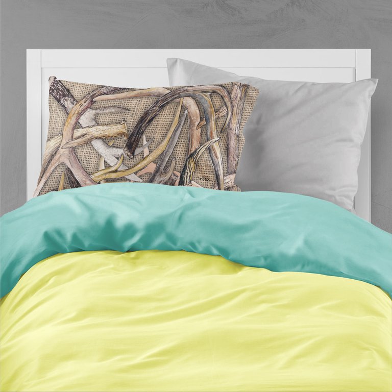 Deer Horns  on Faux Burlap Fabric Standard Pillowcase