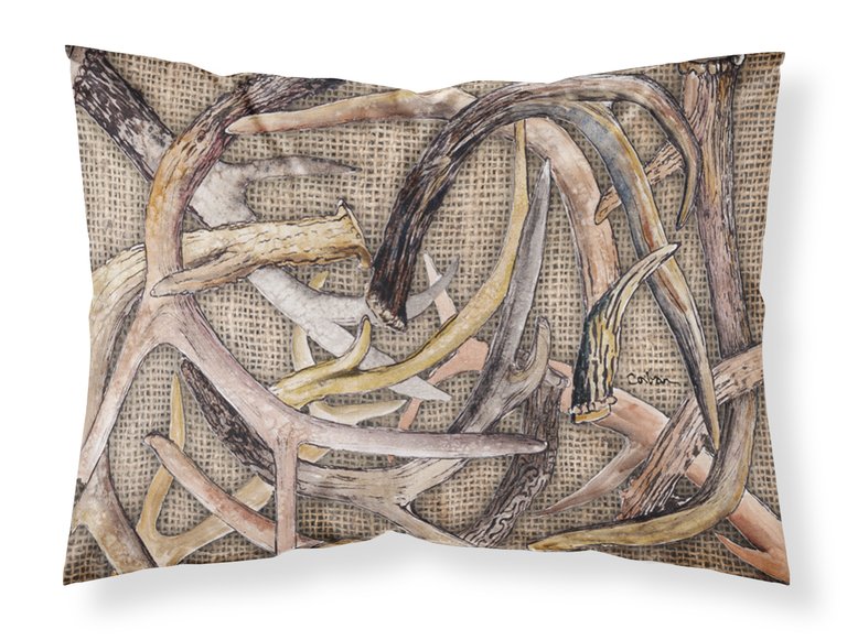 Deer Horns  on Faux Burlap Fabric Standard Pillowcase