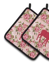 Deer Shabby Chic Pink Roses  Pair of Pot Holders