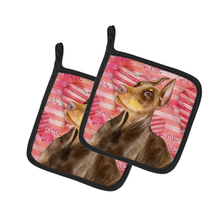 Doberman Pinscher Love Pair of Pot Holders