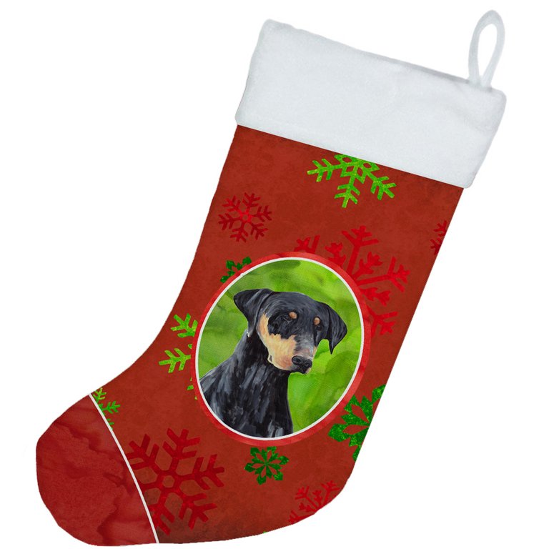 Doberman Red And Green Snowflakes Holiday Christmas Christmas Stocking