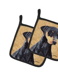 Doberman Wipe your Paws Pair of Pot Holders