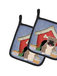 Dog House Collection English Bulldog Grey Brindle  Pair of Pot Holders