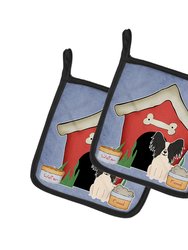Dog House Collection Papillon Black White Pair of Pot Holders
