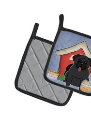 Dog House Collection Pug Black Pair of Pot Holders