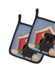 Dog House Collection Pug Black Pair of Pot Holders