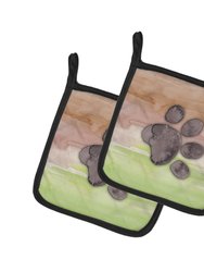 Dog Paw Watercolor Pair of Pot Holders