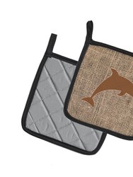 Dolphin Burlap and Brown BB1025 Pair of Pot Holders