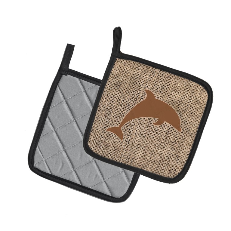 Dolphin Burlap and Brown BB1025 Pair of Pot Holders