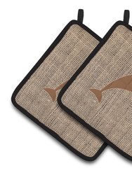 Dolphin Burlap and Brown BB1025 Pair of Pot Holders
