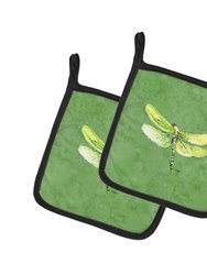 Dragonfly on Avacado Pair of Pot Holders