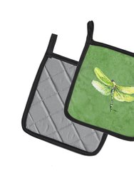 Dragonfly on Avacado Pair of Pot Holders