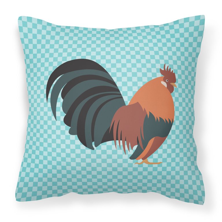 Dutch Bantam Chicken Blue Check Fabric Decorative Pillow