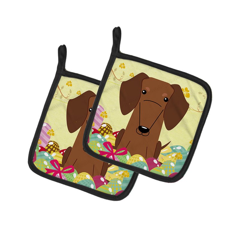 Easter Eggs Dachshund Red Brown Pair of Pot Holders