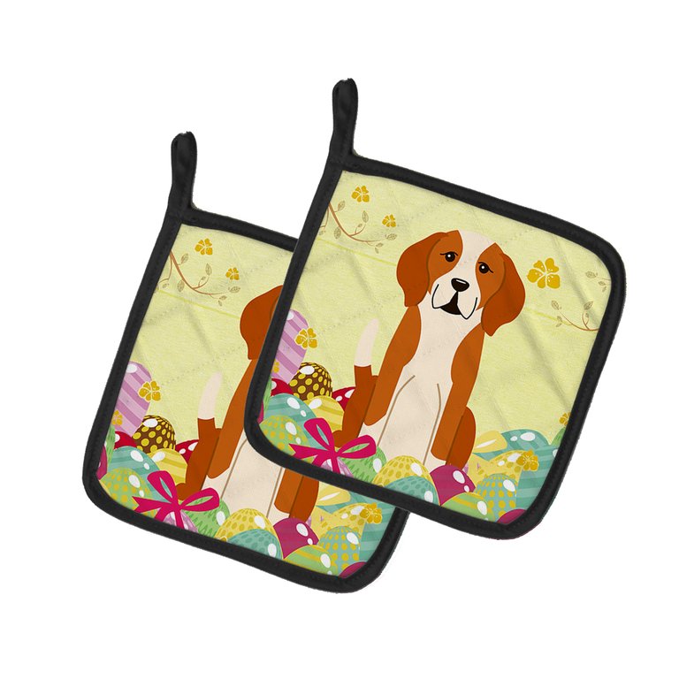 Easter Eggs English Foxhound Pair of Pot Holders