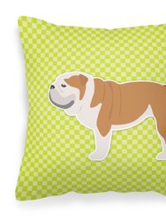 English Bulldog Checkerboard Green Fabric Decorative Pillow