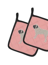English Mastiff Checkerboard Pink Pair of Pot Holders