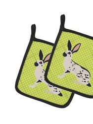 English Spot Rabbit Green Pair of Pot Holders