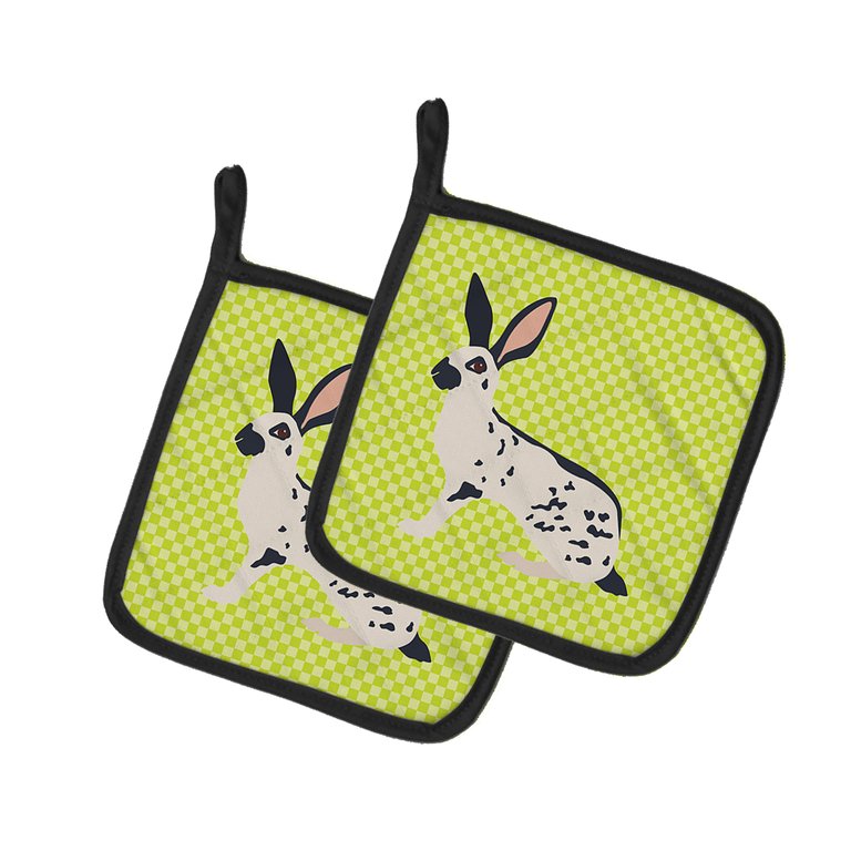 English Spot Rabbit Green Pair of Pot Holders