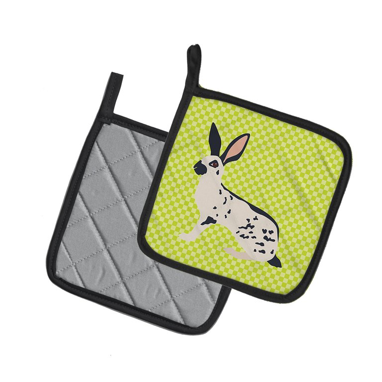 English Spot Rabbit Green Pair of Pot Holders