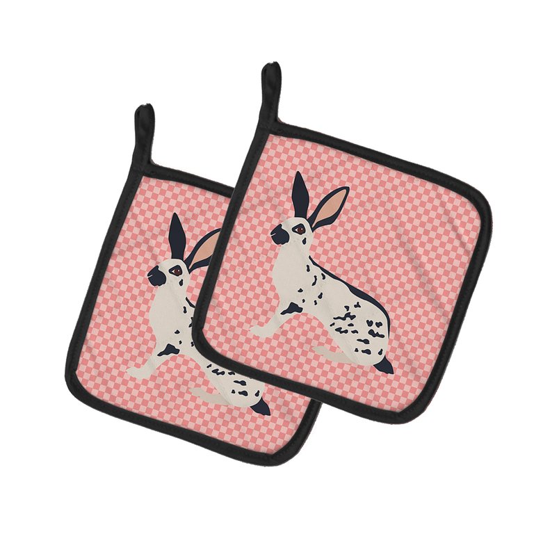 English Spot Rabbit Pink Check Pair of Pot Holders