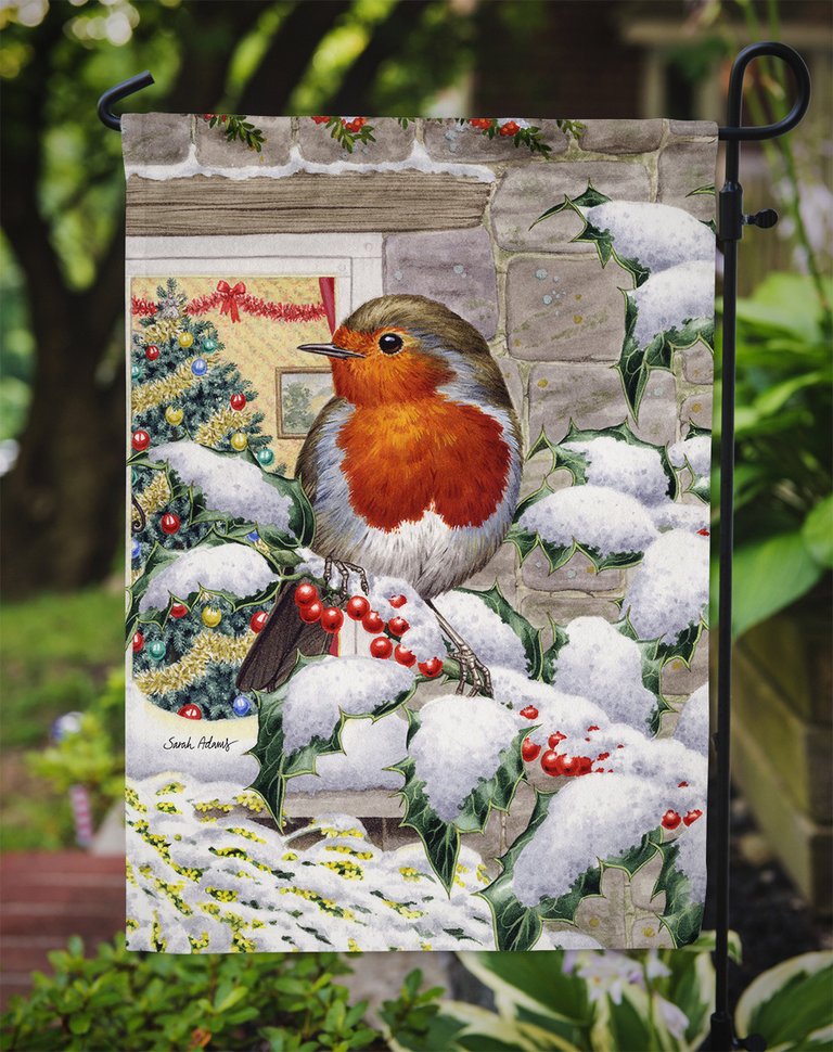 European Robin at the Window Garden Flag 2-Sided 2-Ply