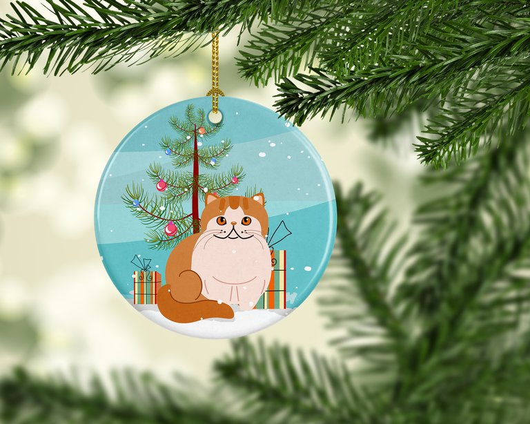 Exotic Shorthair Cat Merry Christmas Tree Ceramic Ornament
