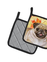 Fawn Pug Fall Pair of Pot Holders