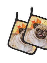 Fawn Pug Fall Pair of Pot Holders