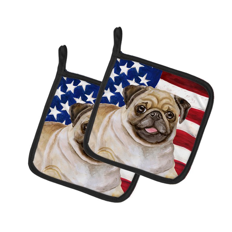 Fawn Pug Patriotic Pair of Pot Holders