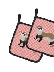 Ferret Pink Check Pair of Pot Holders