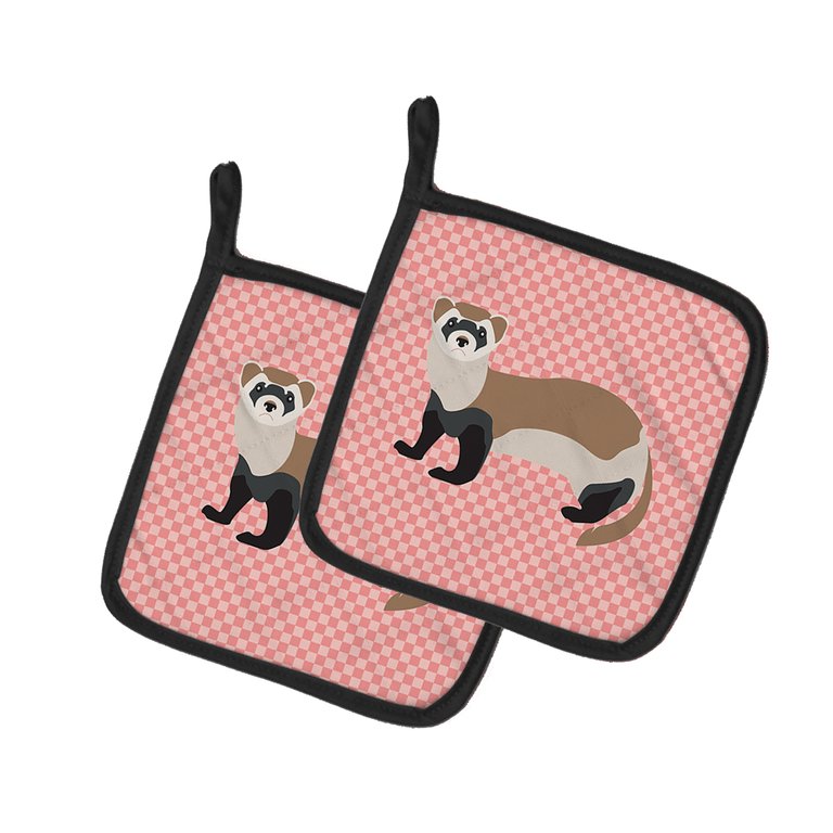 Ferret Pink Check Pair of Pot Holders